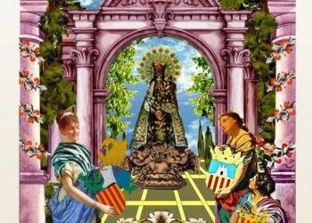 El tradicional tapiz que siempre se instala en la fachada de la Basílica y que preside los actos de la Mare de Deu dels Desamparats rinde un homenaje a los voluntarios de la #DANA